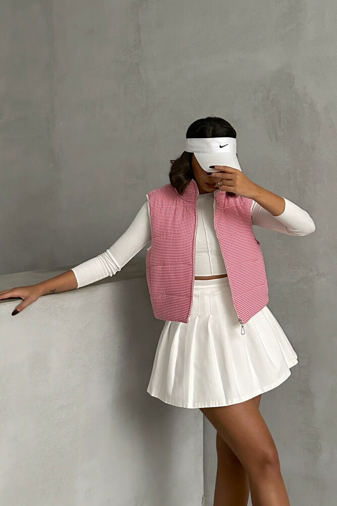 Houndstooth Patterned Fiber Puffer Vest - Producer: Topshow - Wholesale Women Clothes - TheBS Women