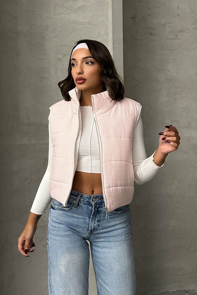 Gingham Pattern Fiber Puffer Vest - Light - Producer: Topshow - Wholesale Women Clothes - TheBS Women