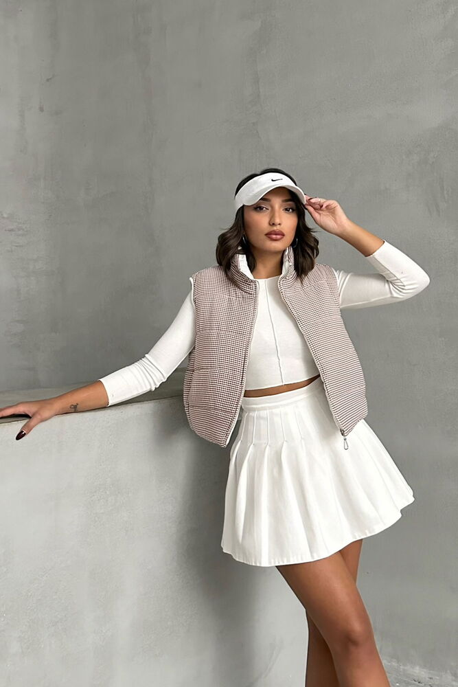 Gingham Pattern Fiber Puffer Vest - Producer: Topshow - Wholesale Women Clothes - TheBS Women