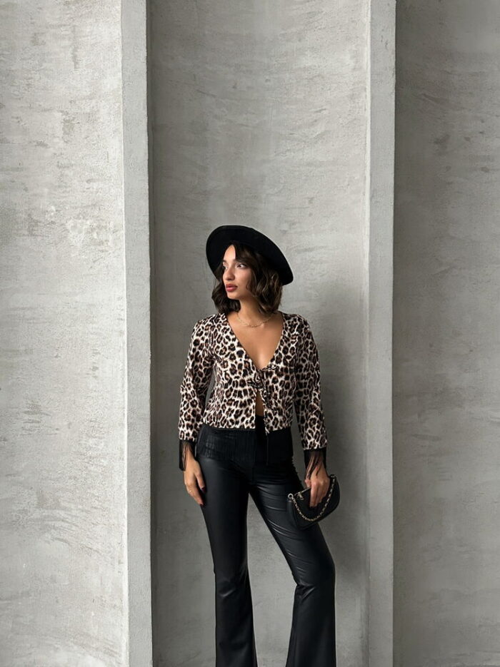 Leopard Patterned Fringed Front Tie Jacket - Producer: Topshow - Wholesale Women Clothes - TheBS Women