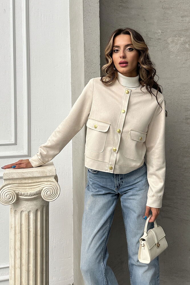 Suede Jacket With Pocket Details - Producer: Topshow - Wholesale Women Clothes - TheBS Women