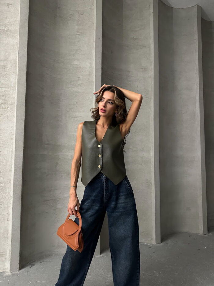 Button Detailed Leather Vest - Producer: Topshow - Wholesale Women Clothes - TheBS Women