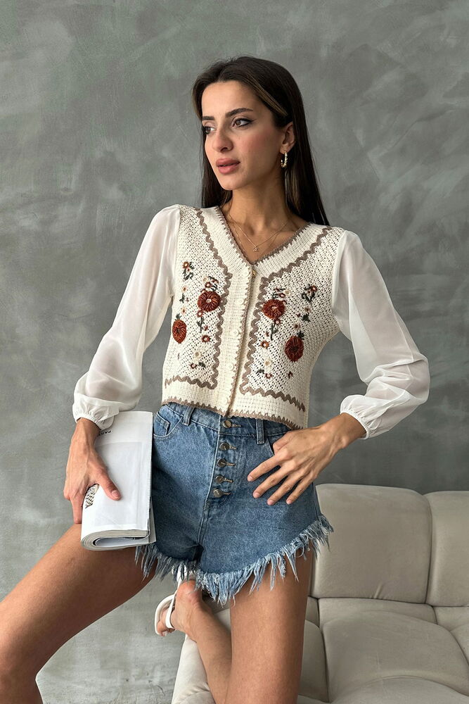 Buttoned Short Cardigan- Stone - Producer: Topshow - Wholesale Women Clothes - TheBS Women