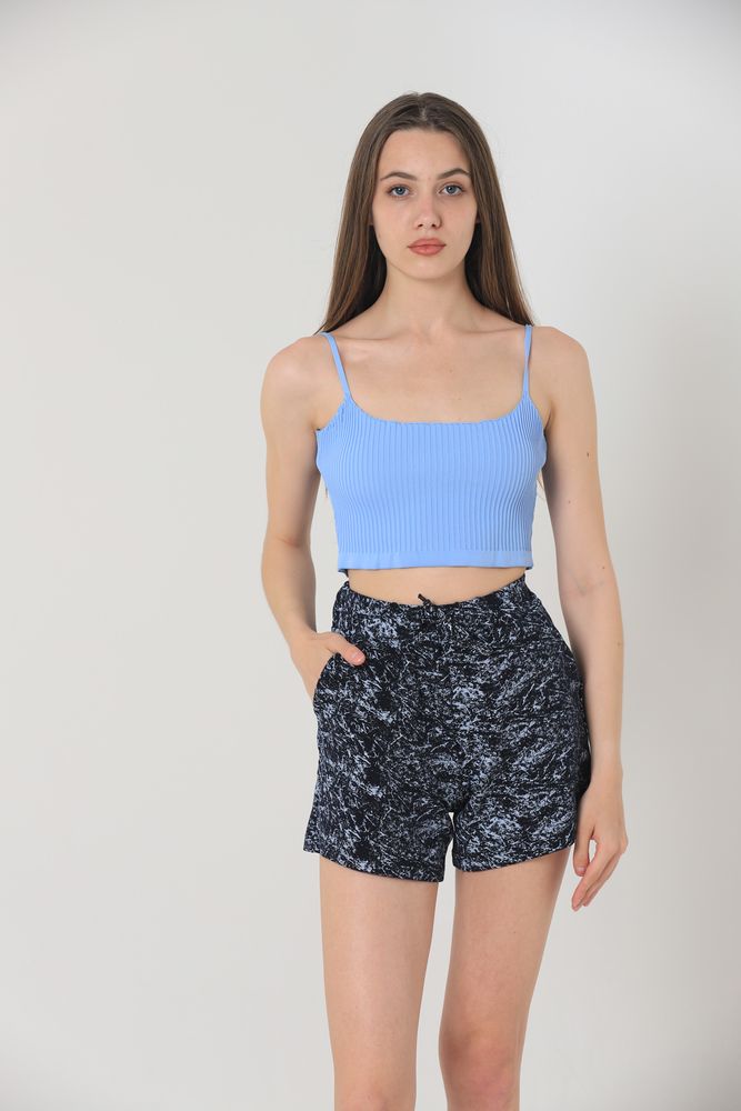 Navy Blue Batik Printed Shorts - Producer: Topshow - Wholesale Women Clothes - TheBS Women