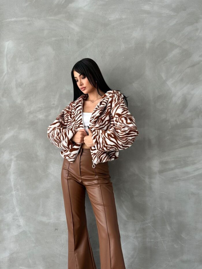 Zebra Printed Plush Coat - Ecru & - Producer: Topshow - Wholesale Women Clothes - TheBS Women