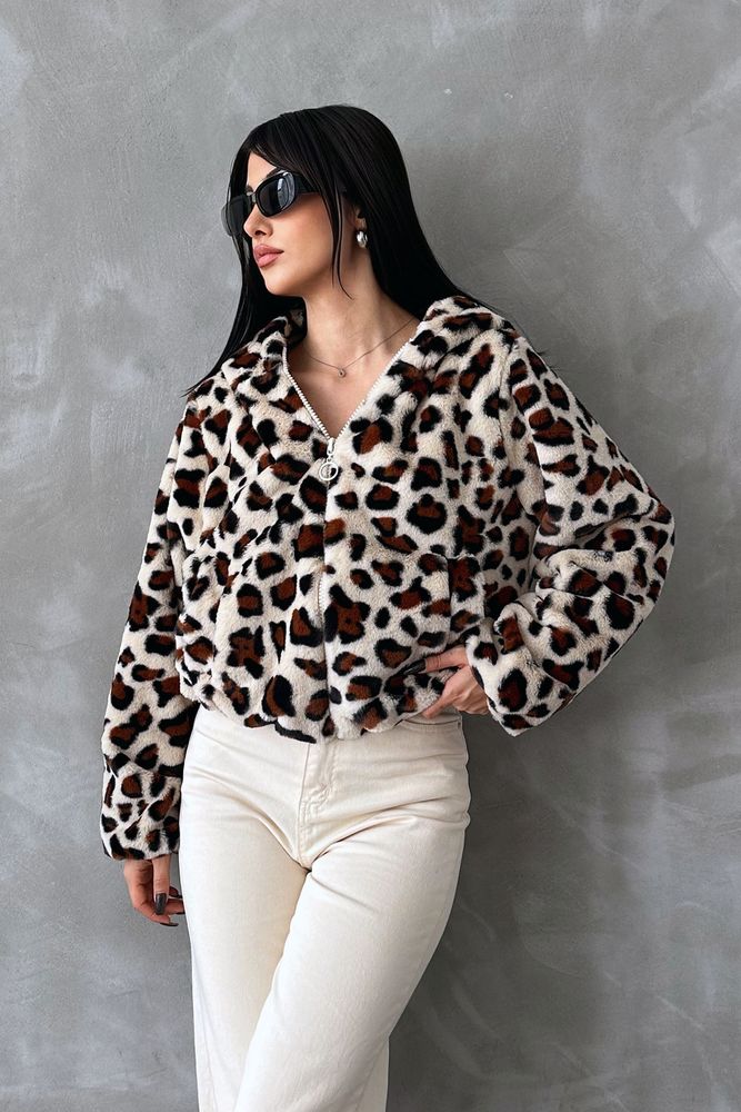 Leopard Printed Plush Coat - Stone & - Producer: Topshow - Wholesale Women Clothes - TheBS Women