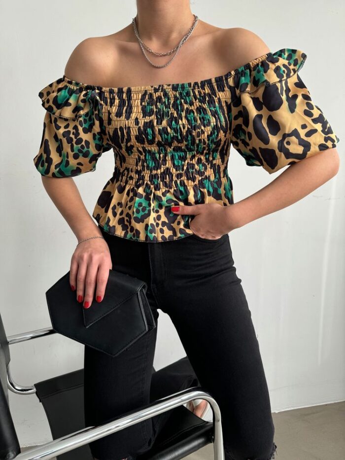 Leopard Emerald Gibeli Boat Neck Blouse - Yellow - Producer: Topshow - Wholesale Women Clothes - TheBS Women