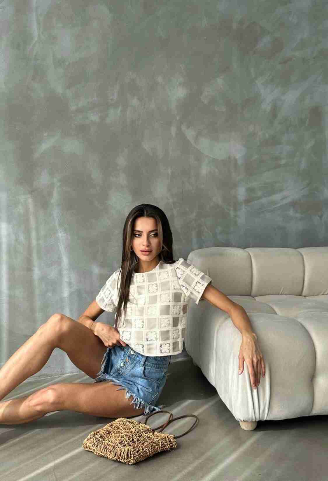 Raw Stone Short Sleeve Checker Pattern Crochet Blouse - Brand: Topshow - Women & Kids, Baby Clothes Wholesale - TheBS Women