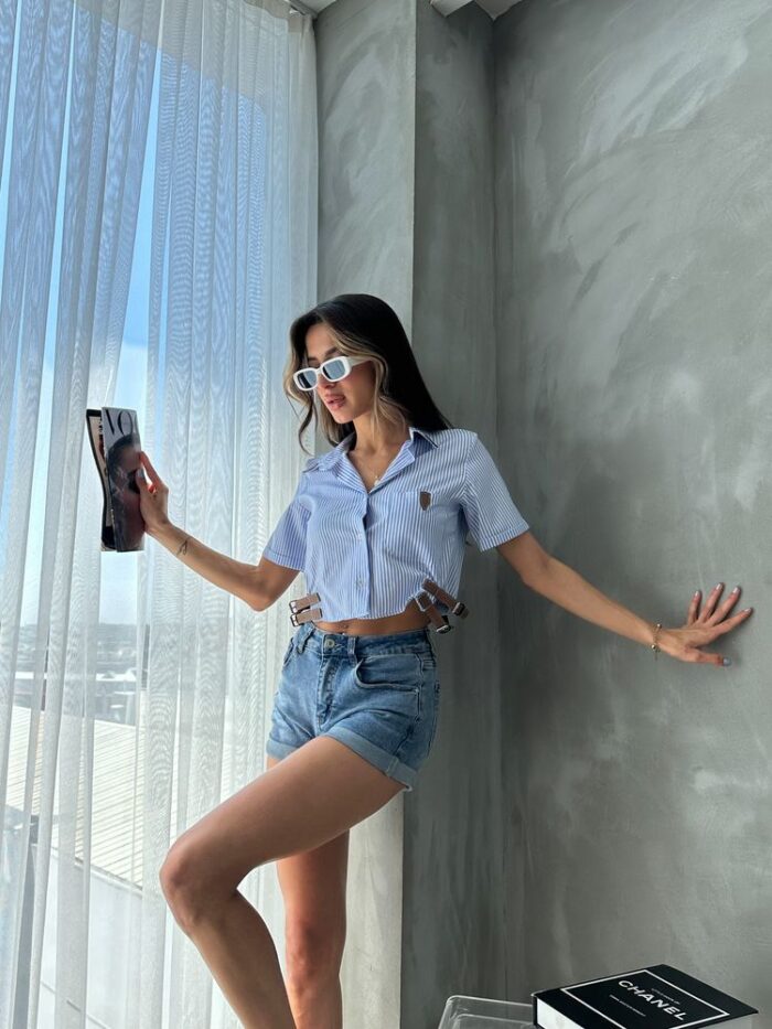 Striped D 2646 Belt Detailed Striped Shirt - Producer: Topshow - Wholesale Women Clothes - TheBS Women
