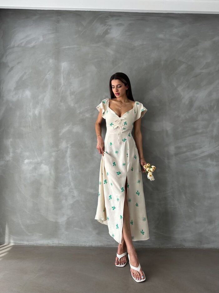 Ruffled Sleeve Tie Dress - Ecru & - Producer: Topshow - Wholesale Women Clothes - TheBS Women