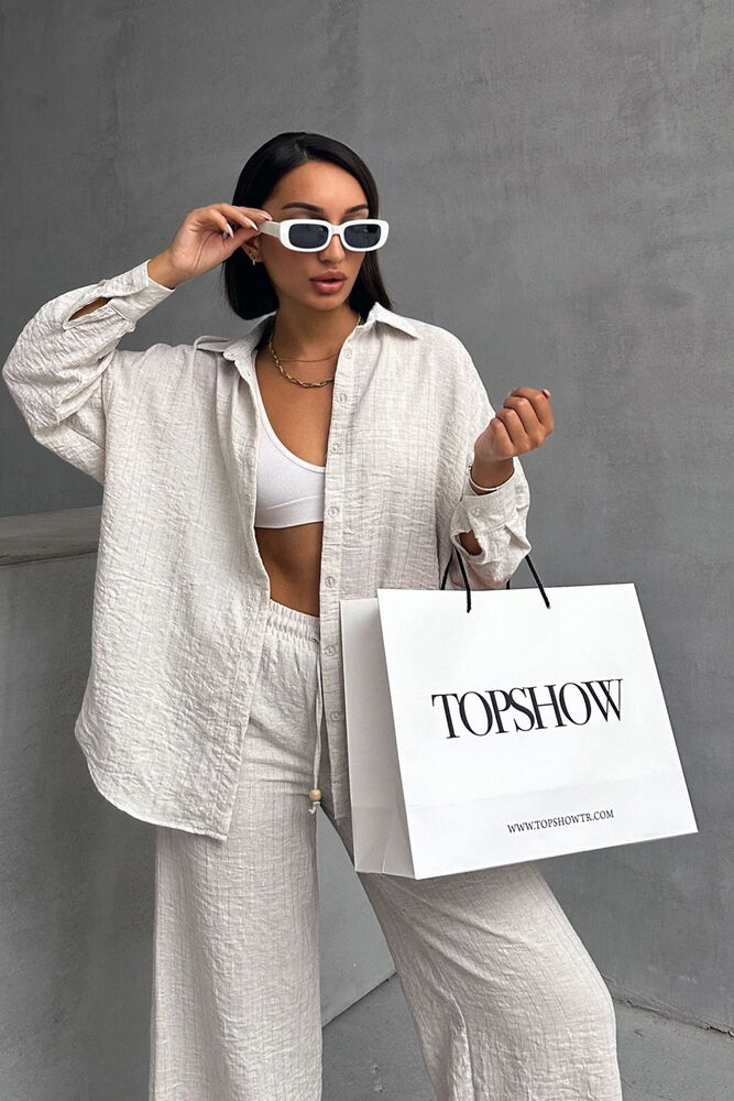 Striped Shirt - Stone - Producer: Topshow - Wholesale Women Clothes - TheBS Women
