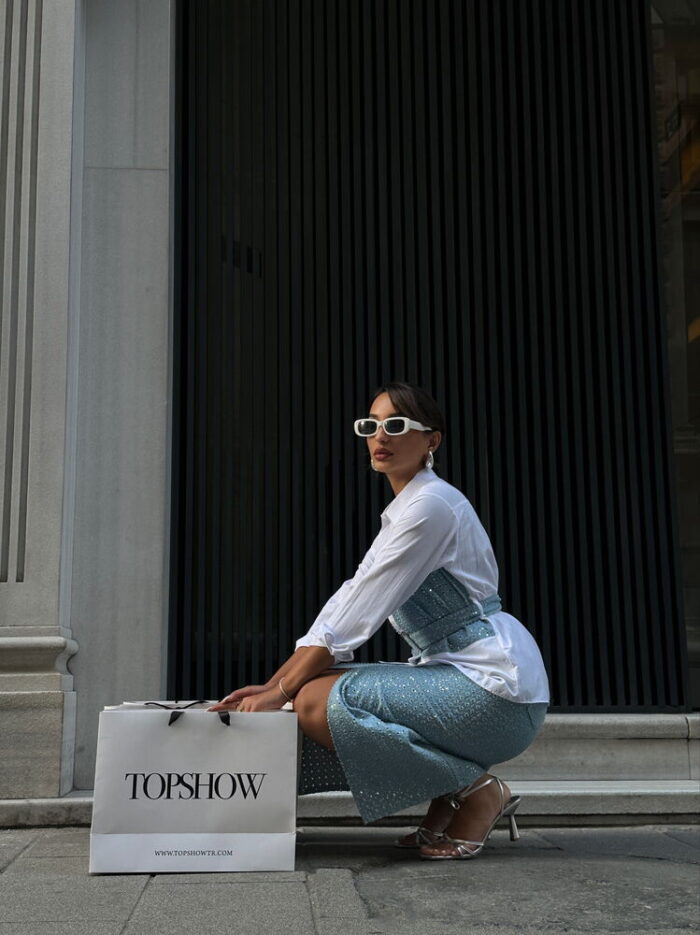 Sequined Denim Detailed Belted Shirt - Producer: Topshow - Wholesale Women Clothes - TheBS Women