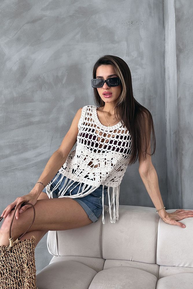 Tassel Blouse - Ecru - Producer: Topshow - Wholesale Women Clothes - TheBS Women