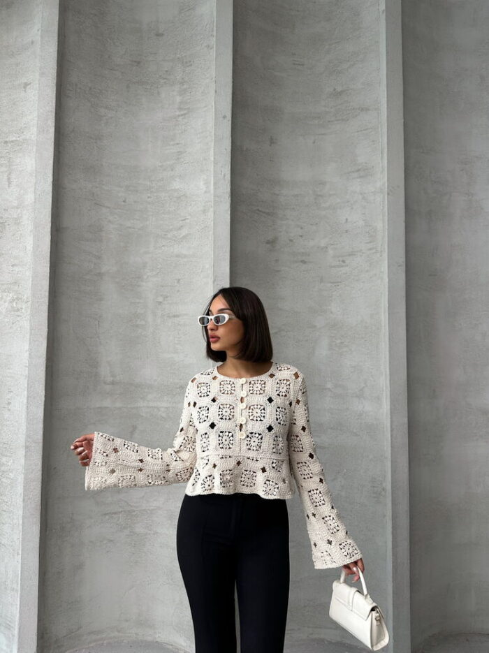 Half Button Lace Cardigan - Ecru - Producer: Topshow - Wholesale Women Clothes - TheBS Women