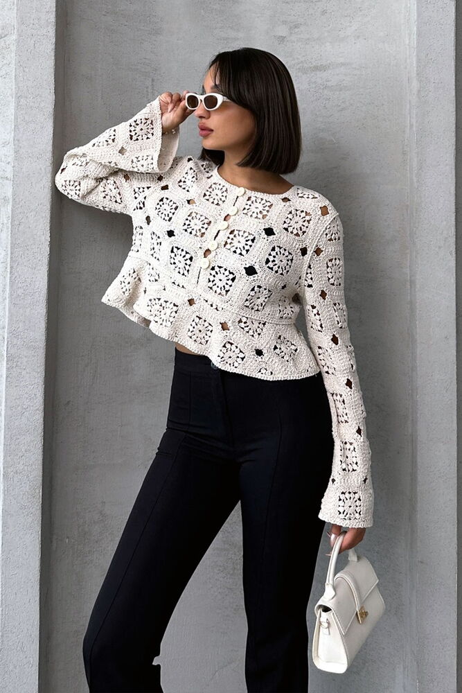 Half Button Lace Cardigan - Ecru - Producer: Topshow - Wholesale Women Clothes - TheBS Women