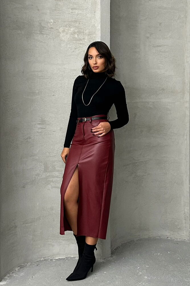 Burgundy Leather Wholesale Skirt - Producer: Topshow - Wholesale Women Clothes - TheBS Women