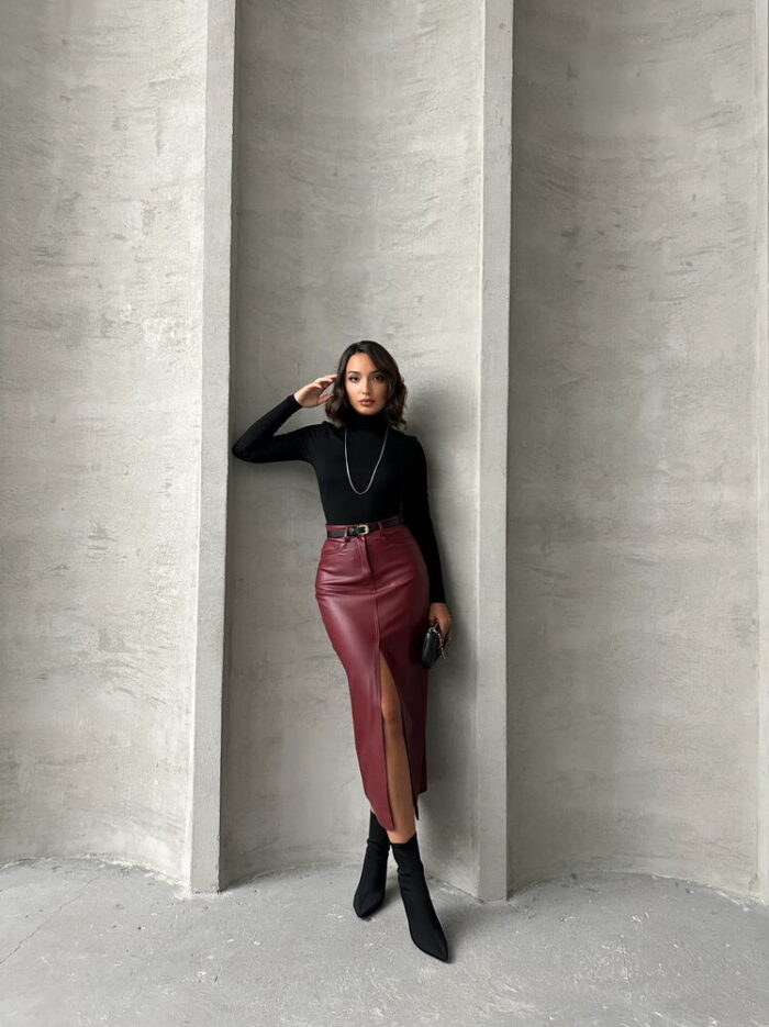Burgundy Leather Wholesale Skirt - Producer: Topshow - Wholesale Women Clothes - TheBS Women