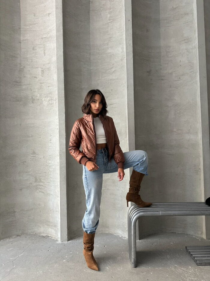 Tan Zippered Leather Wholesale Coat - Producer: Topshow - Wholesale Women Clothes - TheBS Women