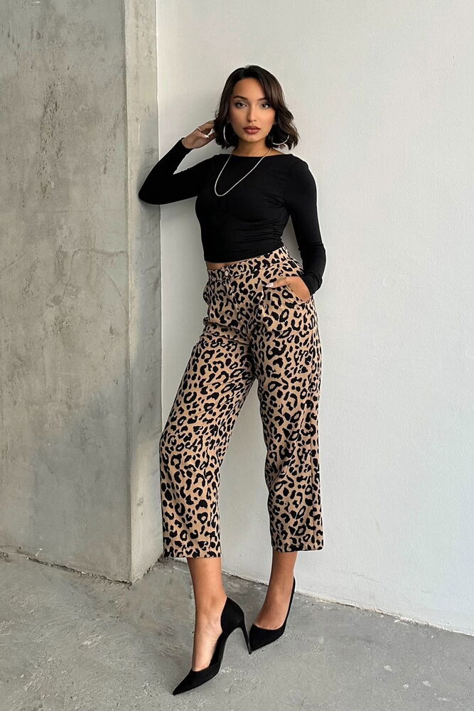 Black F1788 Leopard Patterned Trousers - Producer: Topshow - Wholesale Women Clothes - TheBS Women