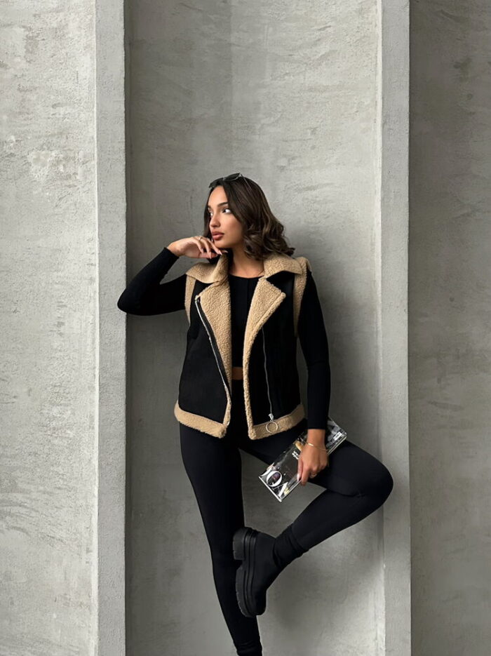 Suede Collar Fur Vest -& Beige - Producer: Topshow - Wholesale Women Clothes - TheBS Women