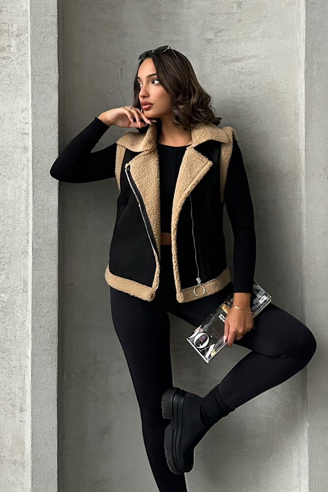 Suede Collar Fur Vest -& Beige - Producer: Topshow - Wholesale Women Clothes - TheBS Women
