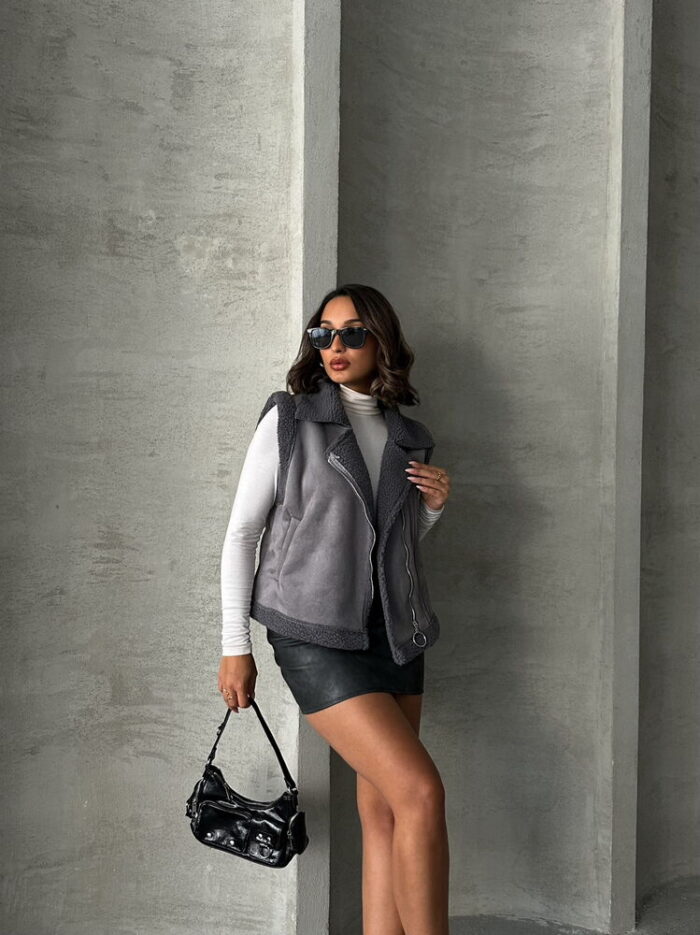 Suede Collar Fur Vest - Gray - Producer: Topshow - Wholesale Women Clothes - TheBS Women