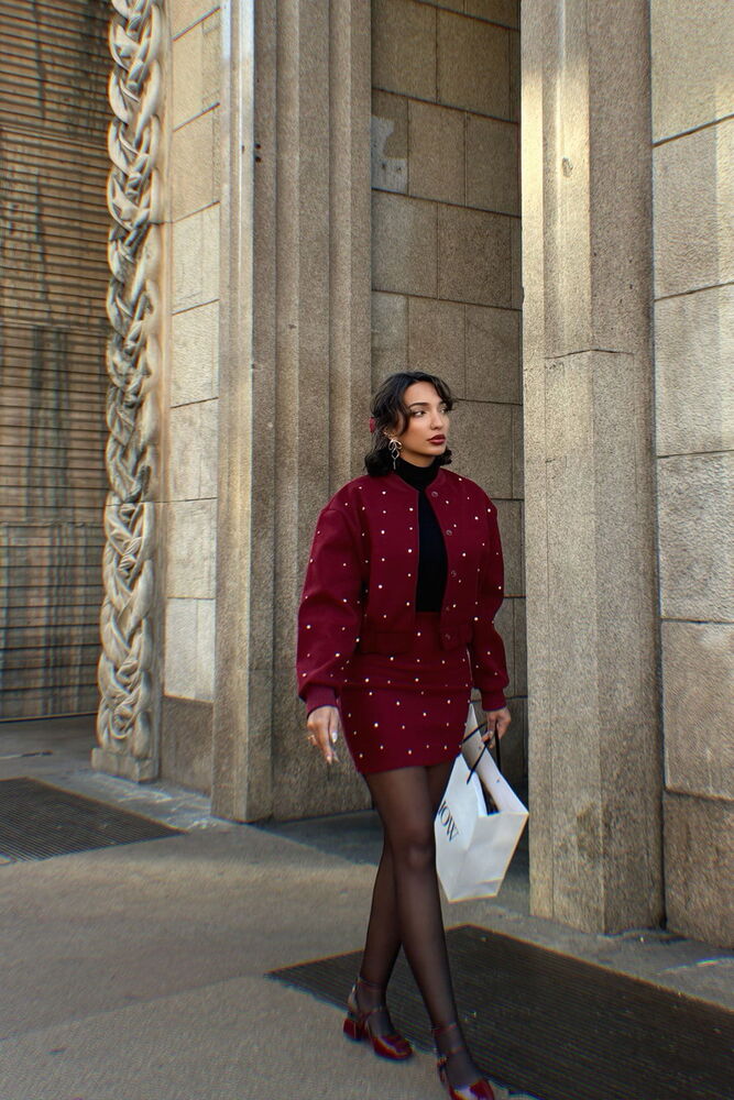 Maroon Dot Printed College Jacket - Producer: Topshow - Wholesale Women Clothes - TheBS Women
