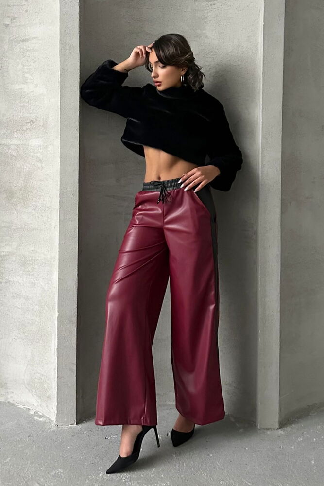 Claret RedLeather Trousers - Producer: Topshow - Wholesale Women Clothes - TheBS Women