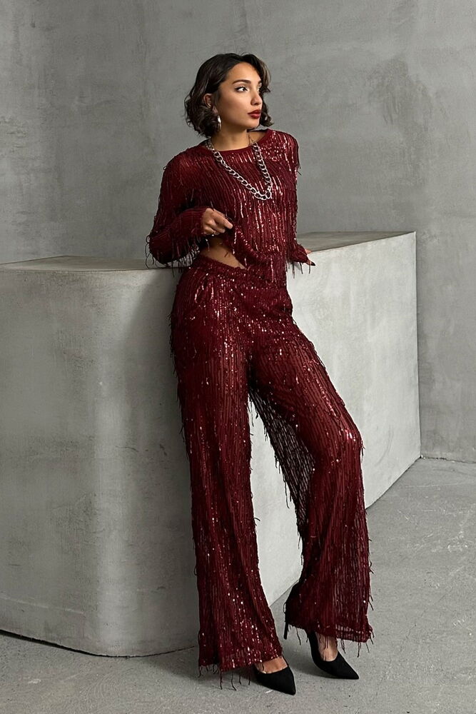 Burgundy Sequined Tulle Trousers - Producer: Topshow - Wholesale Women Clothes - TheBS Women