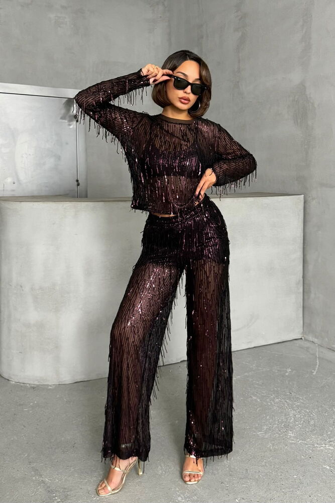 Black Burgundy Sequined Tulle Trousers - Producer: Topshow - Wholesale Women Clothes - TheBS Women