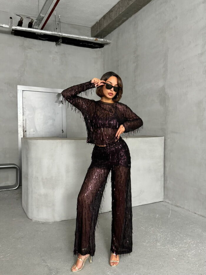 Black Burgundy Sequin Palette Blouse - Producer: Topshow - Wholesale Women Clothes - TheBS Women