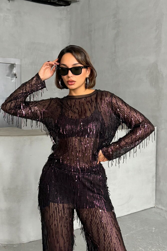 Black Burgundy Sequin Palette Blouse - Producer: Topshow - Wholesale Women Clothes - TheBS Women