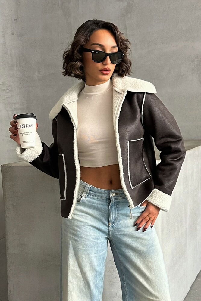 Cream F1856 Suede Plush Coat - Producer: Topshow - Wholesale Women Clothes - TheBS Women