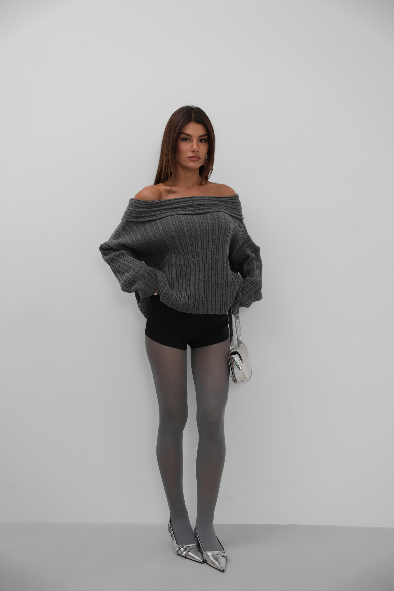Boat Neck Ribbed Knit Sweater - Gray - Producer: Black Fashion - Wholesale Women Clothes - TheBS Women
