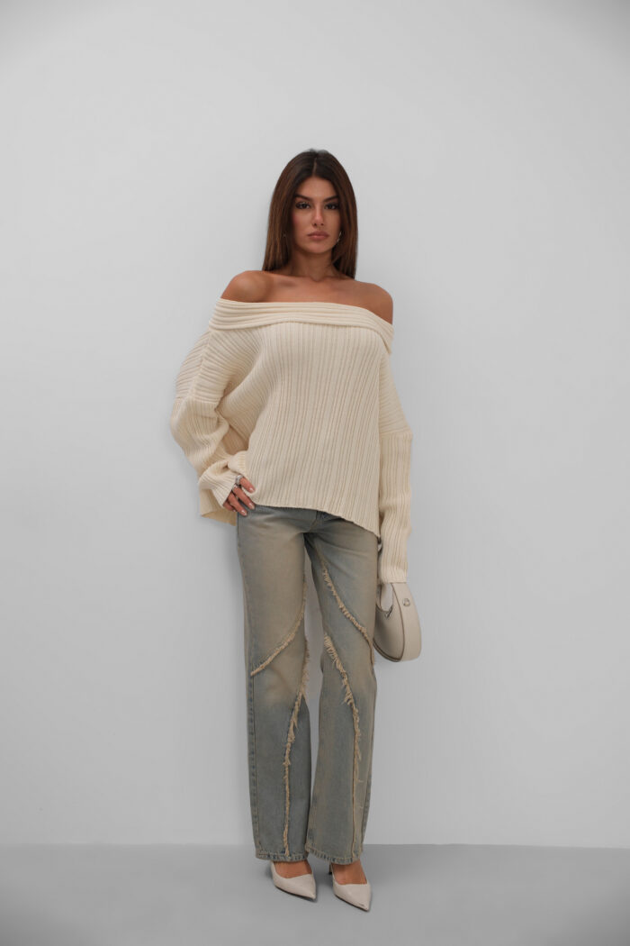 Boat Neck Ribbed Knit Sweater - Producer: Black Fashion - Wholesale Women Clothes - TheBS Women