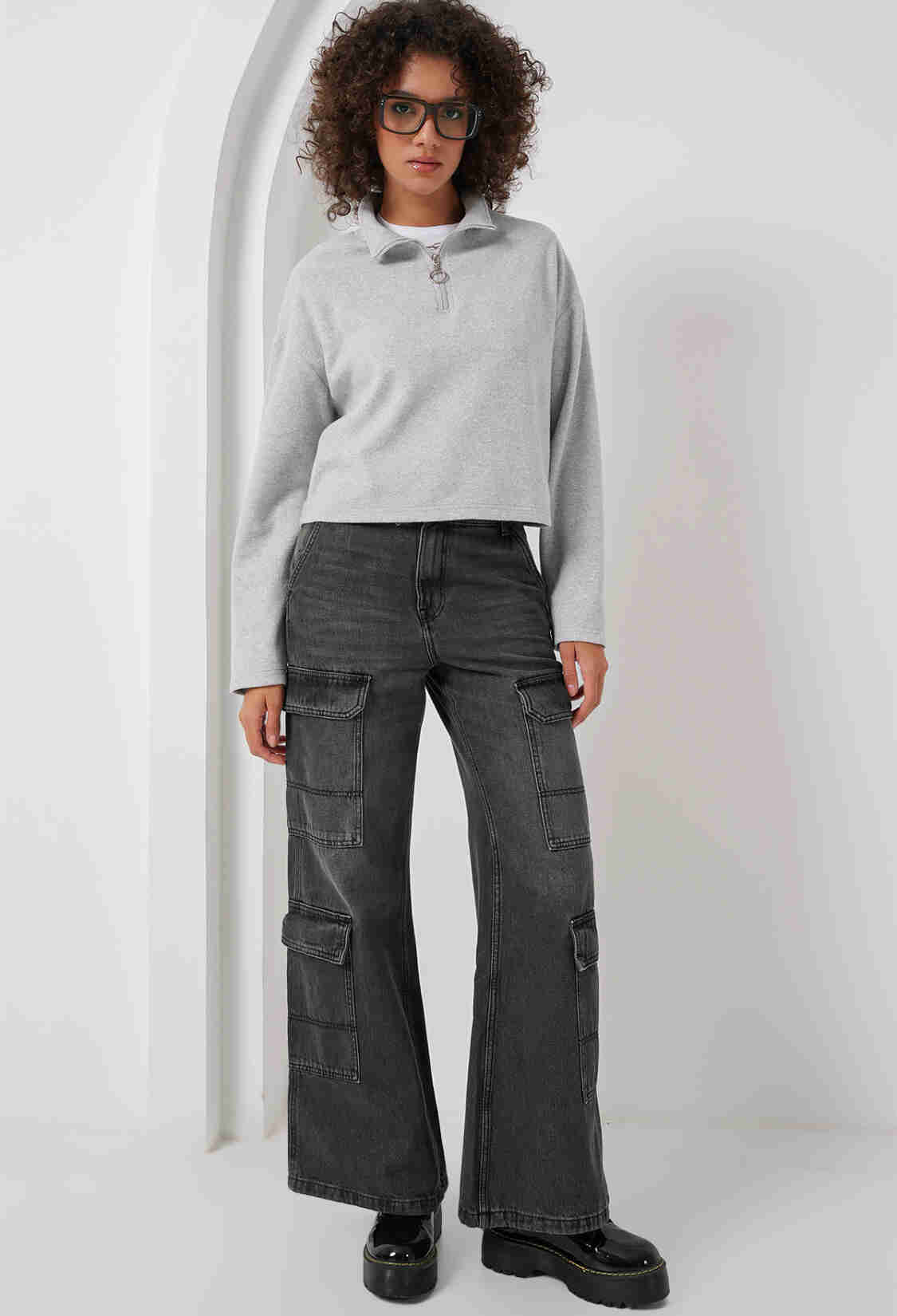 Zipper Collar Knitted Sweatshirt - Gray - Brand: Bigdart - Women & Kids, Baby Clothes Wholesale - TheBS Women