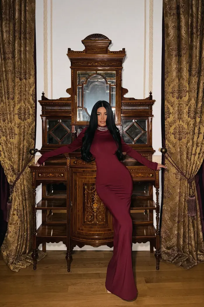 Long Sleeve Dress -Maroon - Producer: EYYO ATELIER - Wholesale Women Clothes - TheBS Women