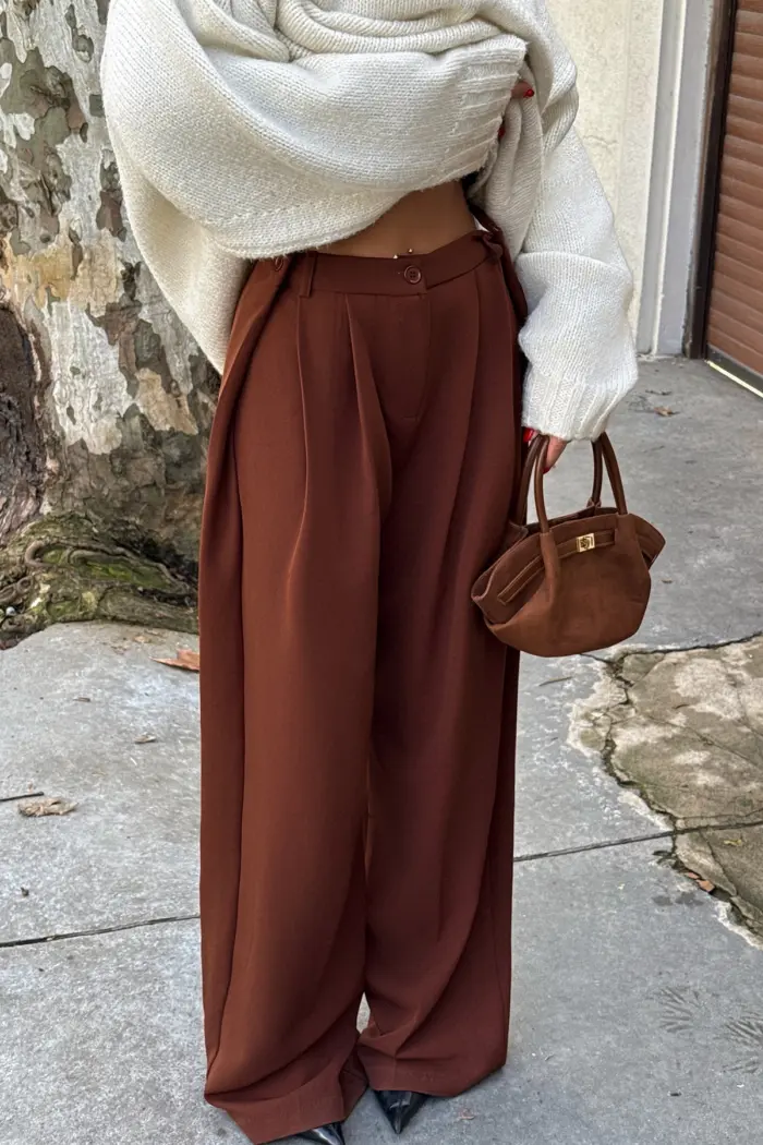 Brown High Waist Trousers - Producer: EYYO ATELIER - Wholesale Women Clothes - TheBS Women