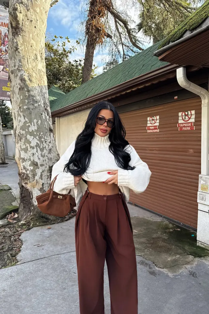 Brown High Waist Trousers - Producer: EYYO ATELIER - Wholesale Women Clothes - TheBS Women