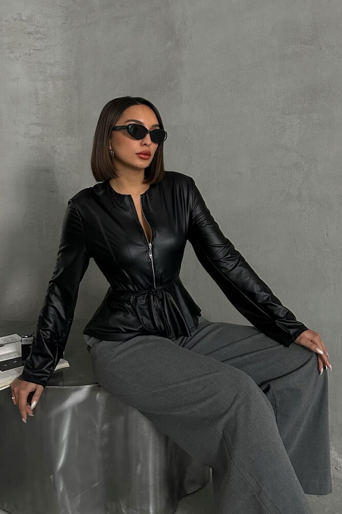 Slim Leather Jacket With Black Zipper - Producer: Topshow - Wholesale Women Clothes - TheBS Women