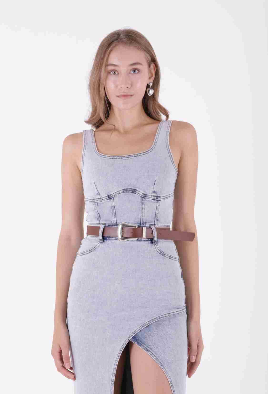 Asymmetrical Detailed Denim Dress With Straps And Cups - Brand: XLove - Women & Kids, Baby Clothes Wholesale - TheBS Women