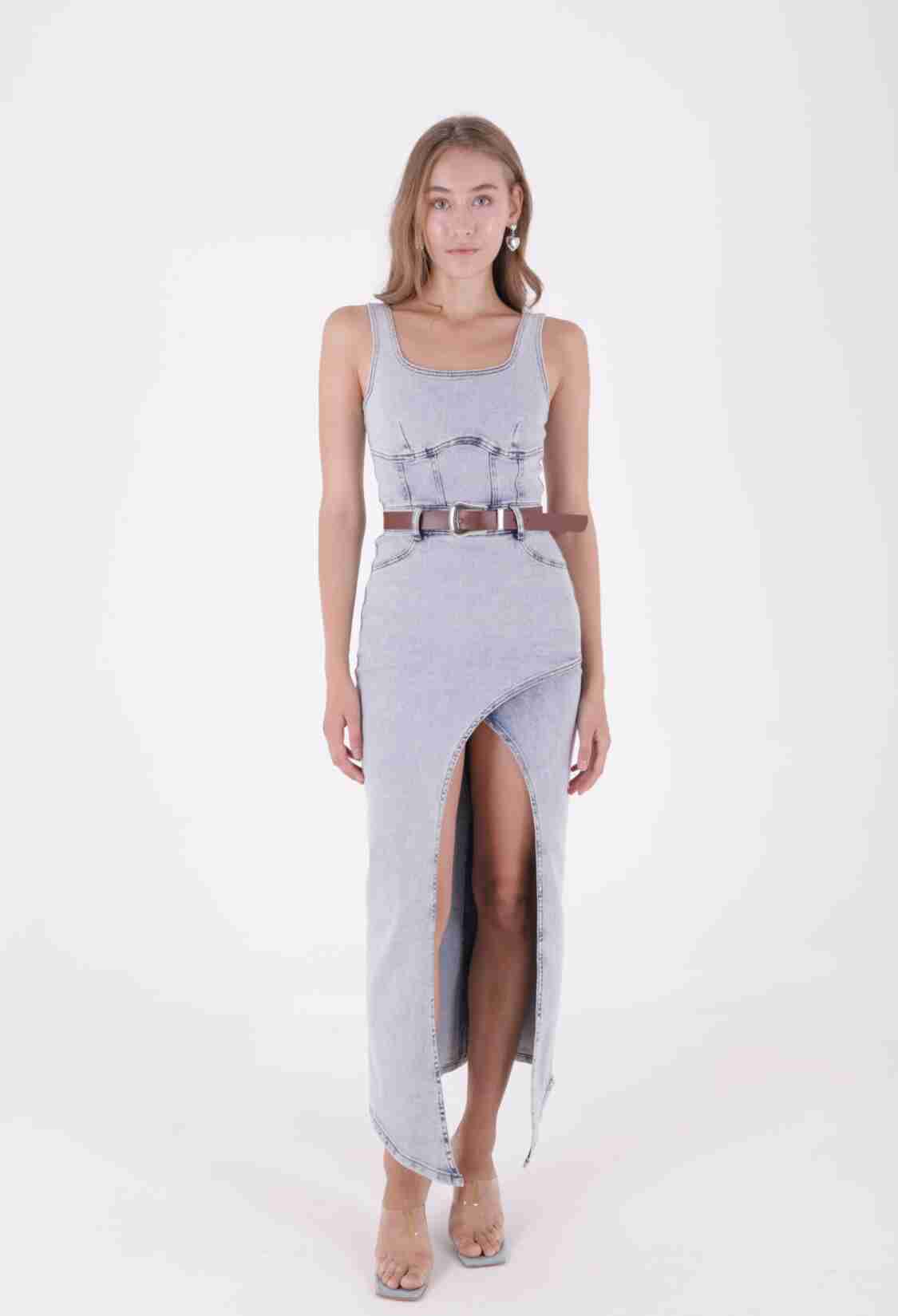 Asymmetrical Detailed Denim Dress With Straps And Cups - Brand: XLove - Women & Kids, Baby Clothes Wholesale - TheBS Women