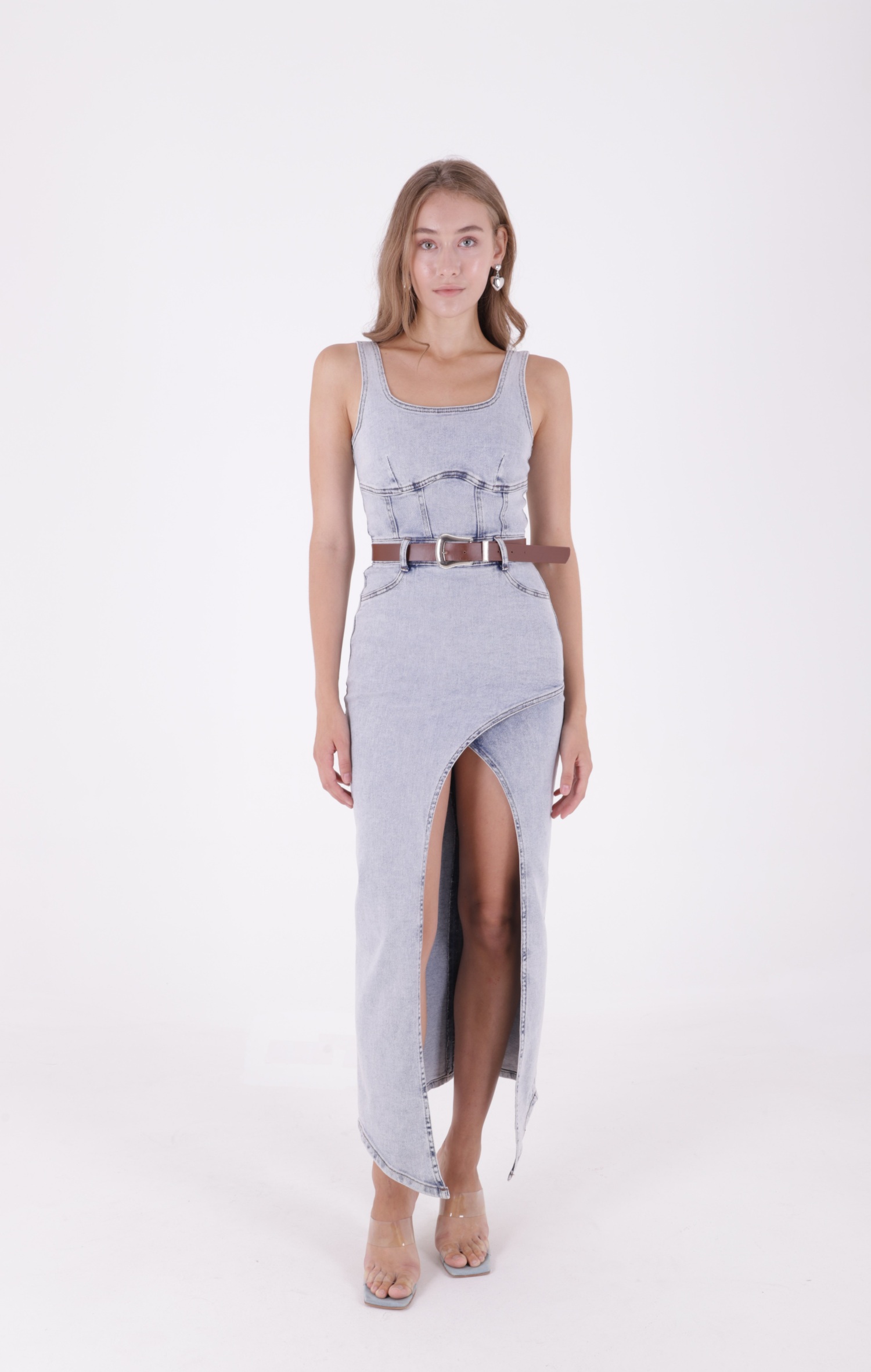 Asymmetrical Detailed Denim Dress With Straps And Cups - Brand: XLove - Women & Kids, Baby Clothes Wholesale - TheBS Women