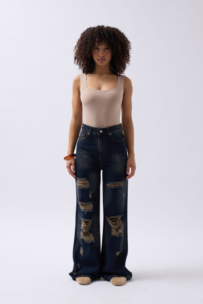 Laser Cut Wide Leg High Waist Jean - Producer: Black Fashion - Wholesale Women Clothes - TheBS Women