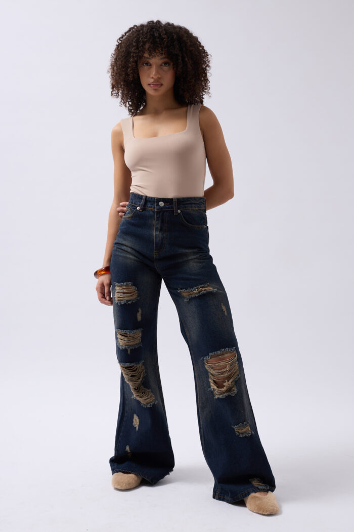 Laser Cut Wide Leg High Waist Jean - Producer: Black Fashion - Wholesale Women Clothes - TheBS Women