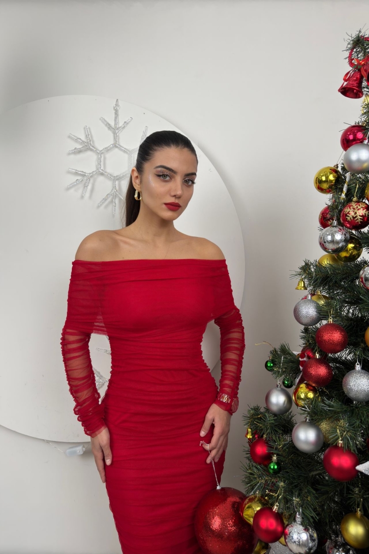 Strapless Ruffle Long Sleeve Tulle Dress - Producer: Miss Janell - Wholesale Women Clothes - TheBS Women