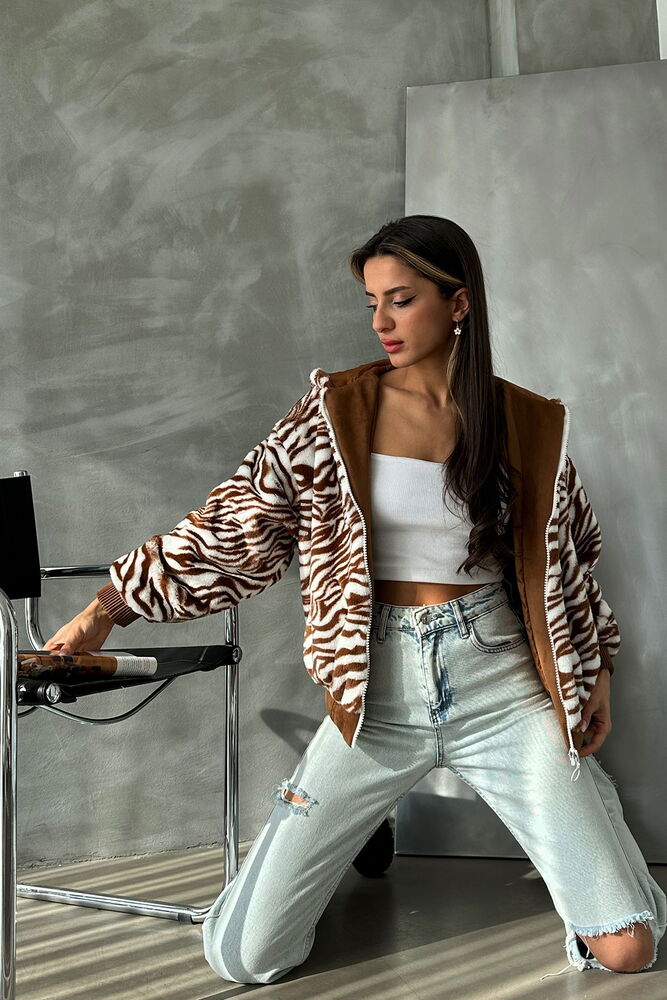 Zebra Look Plush Coat - Tan - Producer: Topshow - Wholesale Women Clothes - TheBS Women