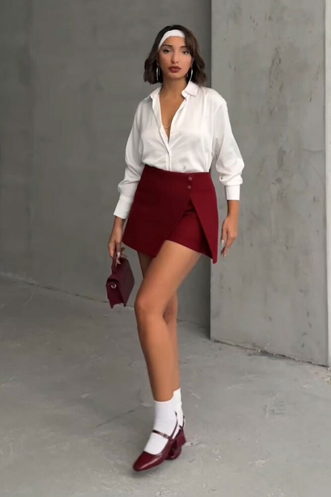 Burgundy Stone Detailed Skirt - Producer: Topshow - Wholesale Women Clothes - TheBS Women