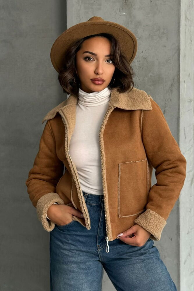 Suede Plush Coat - Tan - Producer: Topshow - Wholesale Women Clothes - TheBS Women