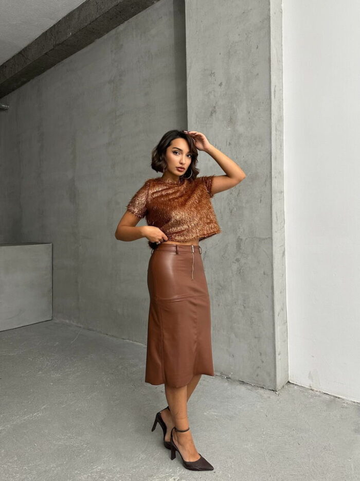 Tan Leather Skirt - Producer: Topshow - Wholesale Women Clothes - TheBS Women
